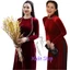 Áo dài nhung truyền thống cách tân đỏ đô may sẵn