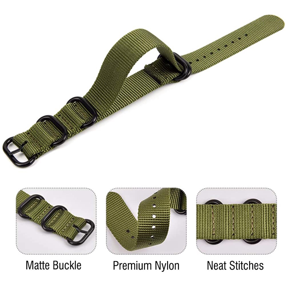 Dây đeo đồng hồ Nylon NATO ZULU Band Sọc Dây đeo đồng hồ thay thế bằng thép không gỉ màu đen Dây đeo đồng hồ vải cho nữ Vòng tay nam 18mm 20mm 22mm 24mm