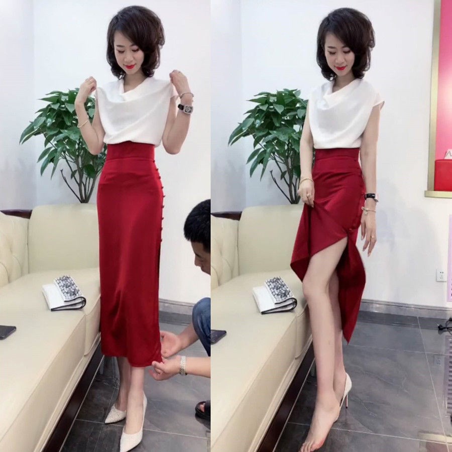 chân váy bút chì xẻ sườn 80cm phối cúc chất tuyết mưa cao cấp không bai không xù