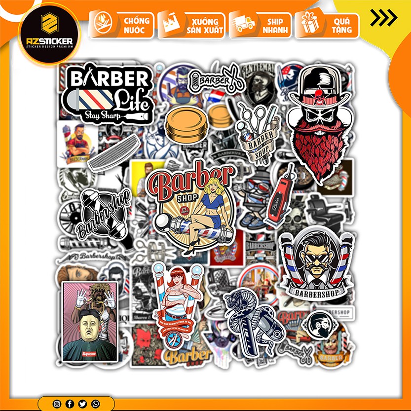 [Set 100+] Sticker Barber Shop Tiệm Cắt Tóc Chống Nước, Chống Bay Màu ...