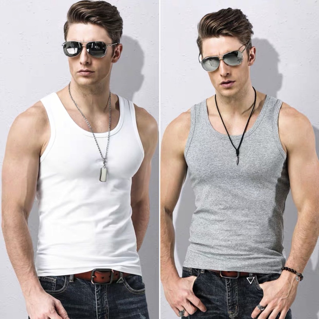 Áo Tank Top Thể Thao Sát Nách Màu Đen / Xám / Trắng Chất Liệu Cotton Thoải Mái Cho Nam Giới