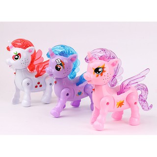 Ngựa Pony biết đi - Heo biết đi có đèn 7 màu nhấp nháy nhạc vui nhộn màu sắc đẹp có dây dắt cho bé chơi