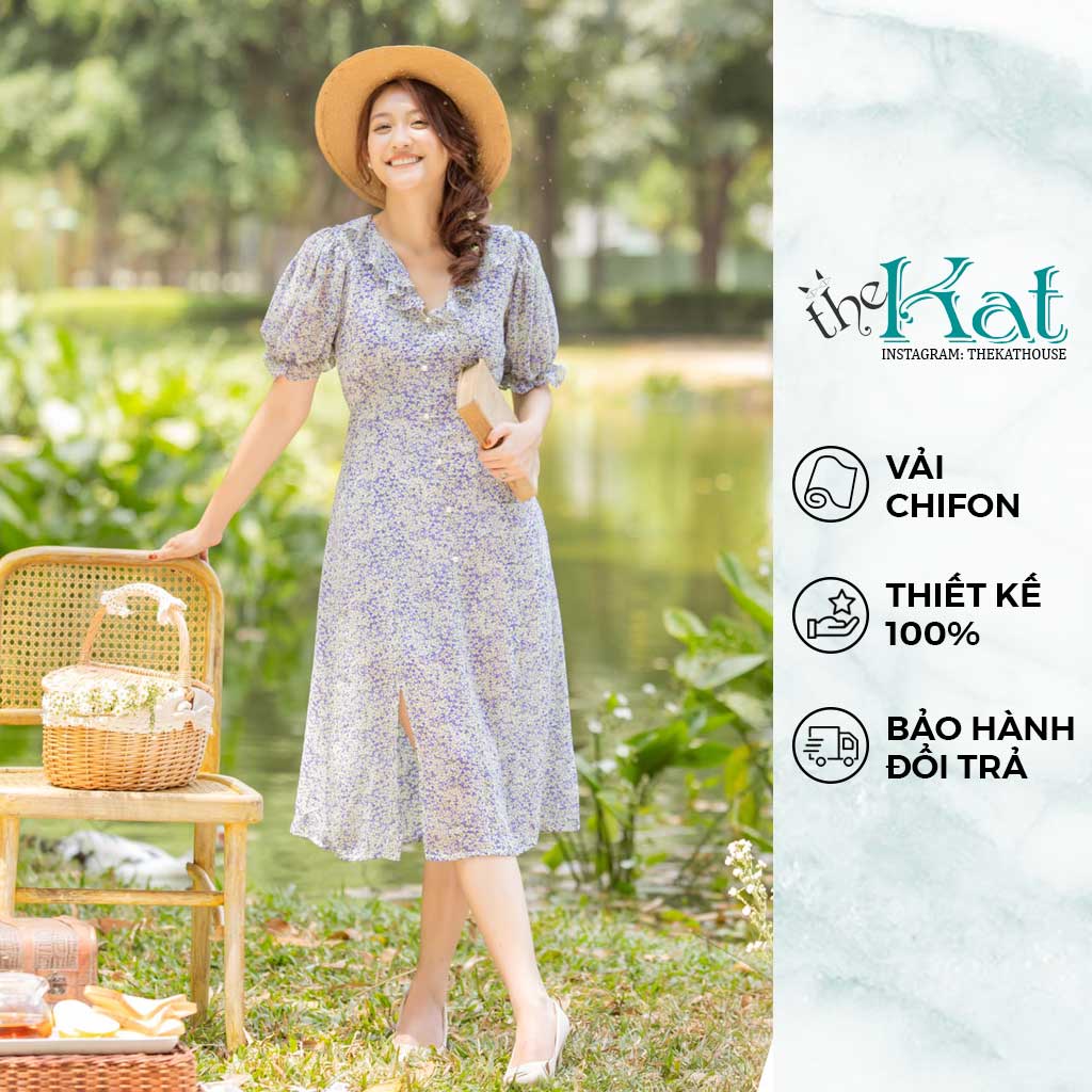 Đầm Hoa Nhí Cổ Bèo 2 lớp The Kat House, dày dặn và kín đáo, mặc lên mềm mại, yêu kiều