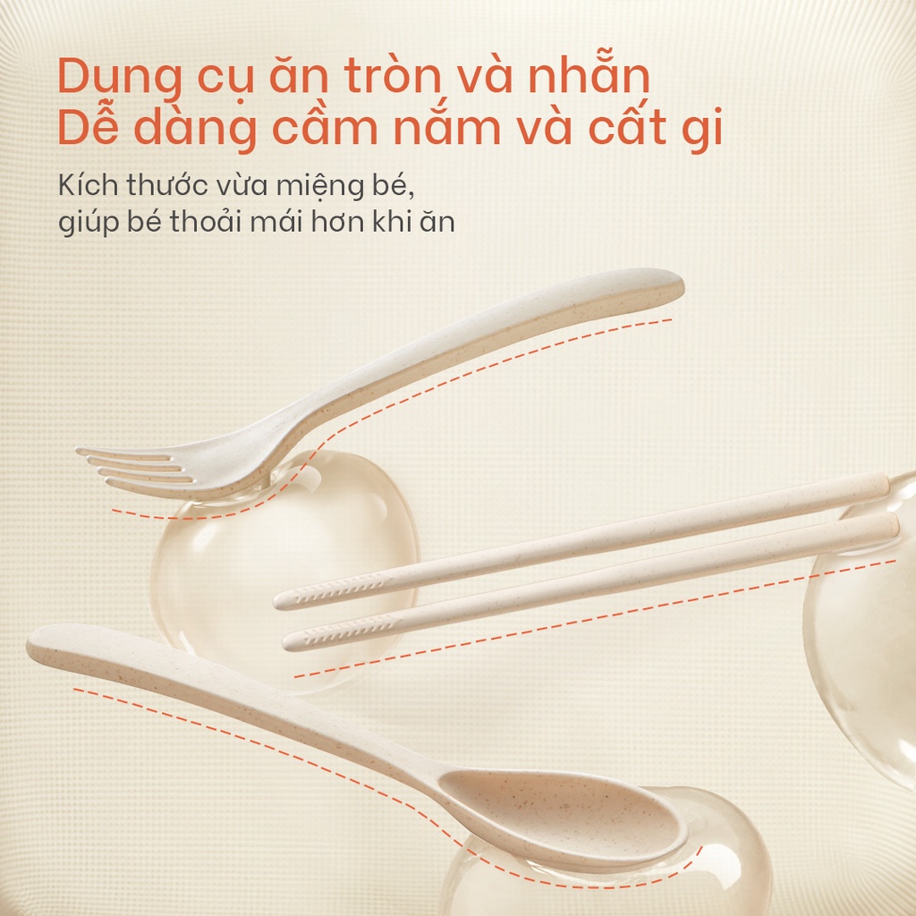 Ảnh Khay tập ăn dặm cho bé Yoboo YB-0031 kèm thìa, muỗng, đũa, chất liệu lúa mạch dùng được cho lò vi sóng - Hàng chính hãng 4