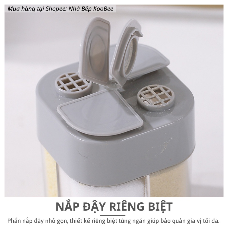 Hũ Gia Vị 4 Ngăn Có Lỗ Rắc KOOBEE – Nhựa Trong Suốt Cao Cấp, Gọn Gàng, Dễ Lấy Gia Vị (NB45)