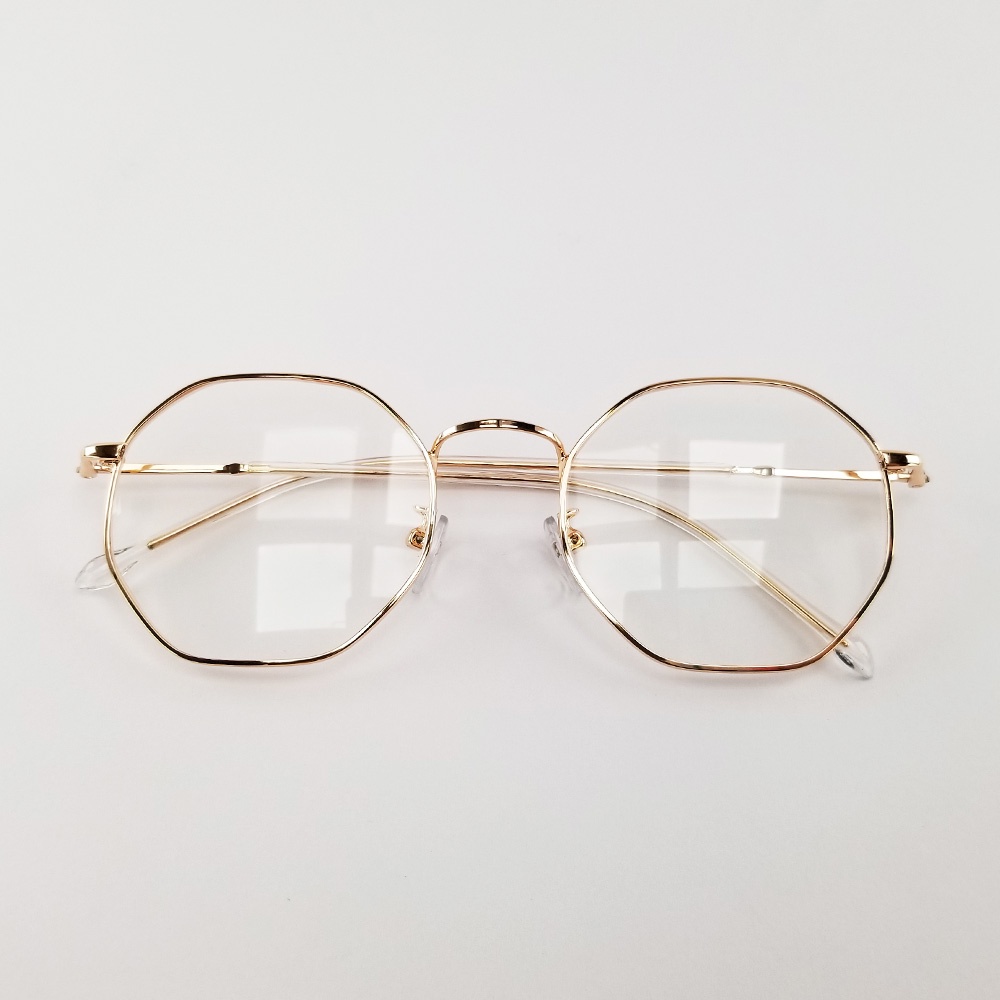 Mô tả Kính cận có độ sẵn 0 - 6 độ nữ, nam mắt lục giác gọng kim loại 7K3039. Tròng 0 độ chống ánh sáng xanh, UV - 11
