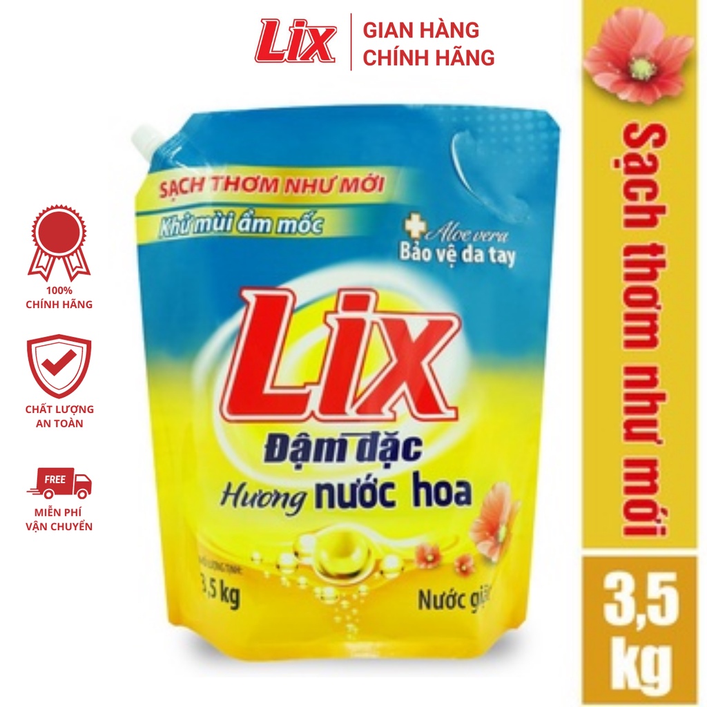 Nước giặt Lix hương nước hoa túi 3.5Kg sạch thơm như mới khử mùi nấm mốc NGH07 nước giặt bảo vệ da tay