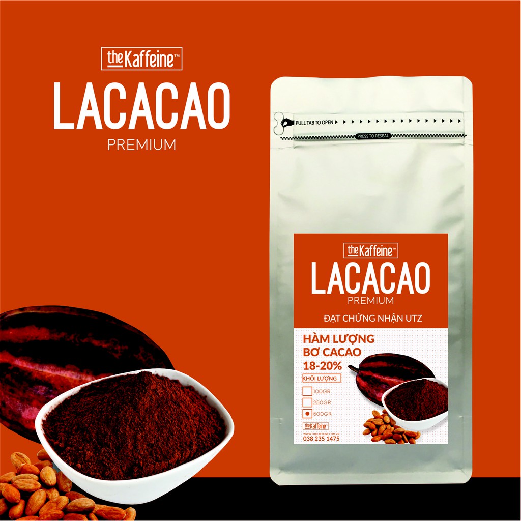 [Mã BMLTA35 giảm đến 35K đơn 99K] Bột Cacao Nguyên Chất LACACAO Premium 500g The Kaffeine