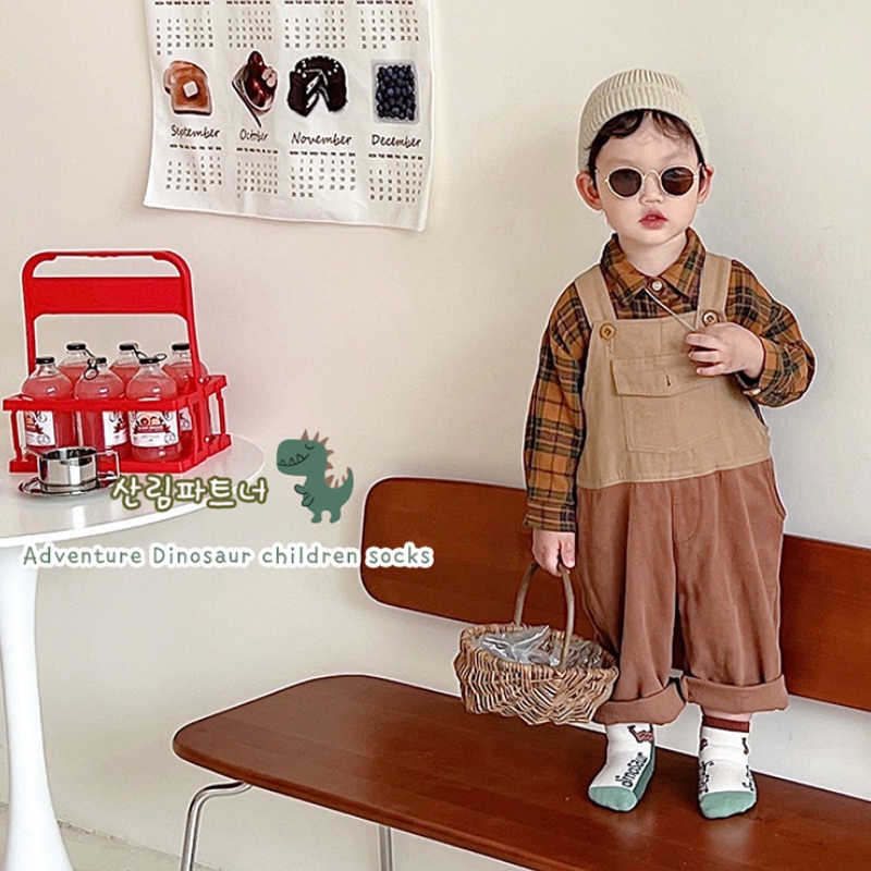 Set 5 đôi tất hình khủng long 💚CAM KẾT CHUẨN💚TẤT TRẺ EM Vớ coton cổ cao kẻ sọc ngang màu xanh lá cho bé 1-8 tuổi(   HÓT)