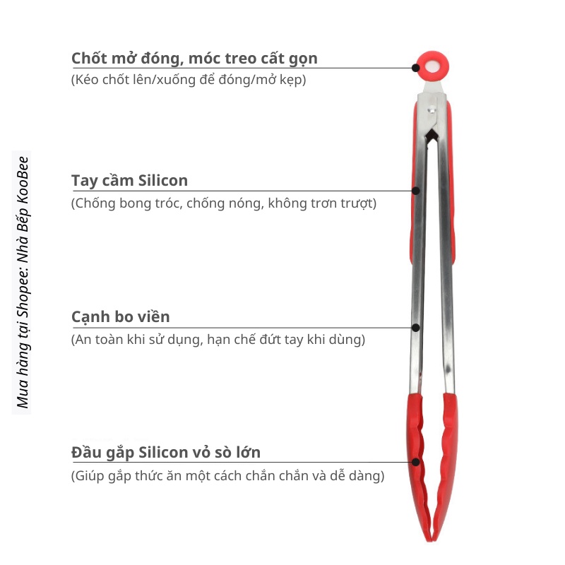 Kẹp Gắp Thức Ăn Silicon Chịu Nhiệt KooBee – An Toàn, Tiện Dụng, Không Trầy Nồi Chảo – NB64