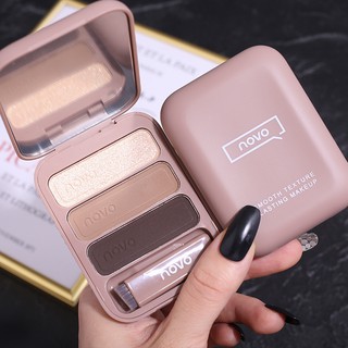 ♕Phấn Trang Điểm Lông Mày NOVO 3 Màu Tự Nhiên Chống Nước & Mồ Hôi Kèm Cọ Trang Điểm