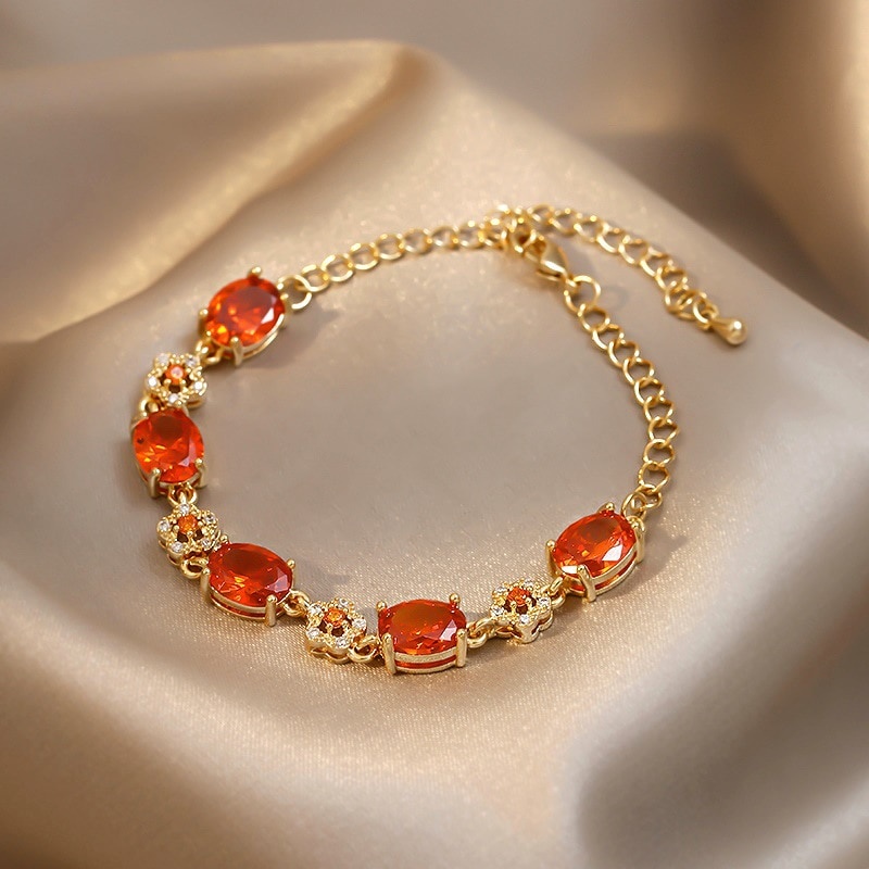 Ảnh Vòng Tay Mạ Điện Đính Đá Zircon Màu Cam / Xanh Lá Thời Trang Hàn Quốc Cho Nữ 3