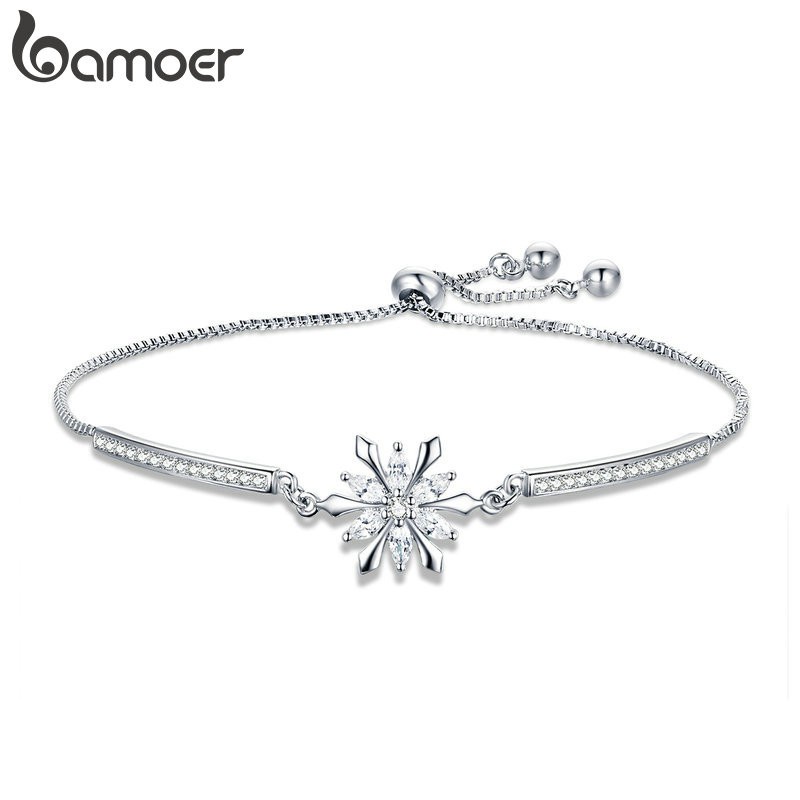 Vòng Tay Bamoer Bông Tuyết Vòng Tay Cubic Zircon Có Thể Điều Chỉnh Trang Sức Cho Nữ Quà Tặng