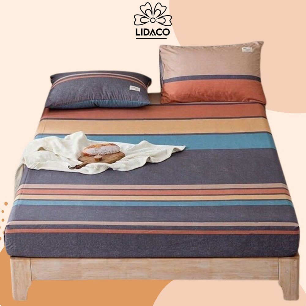 Ảnh Bộ Ga Giường Cotton tici kẻ LIDACO cotton hoạt tính decor phòng ngủ vintage 1