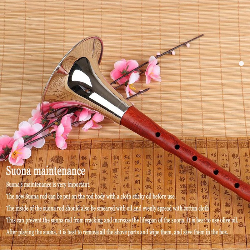 💖Nhạc Cụ Suona, Cần Gỗ Hồng Thủ Công Chuyên Nghiệp Phong Cách Dân Gian Trung Hoa