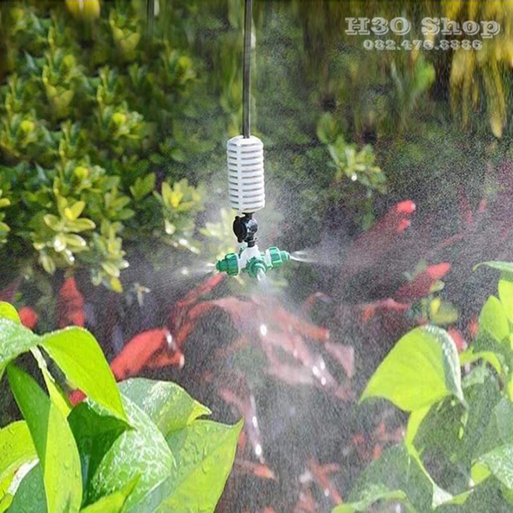 Béc Phun Sương 4 Hướng Xanh Kèm Chân Ren 21mm, Tưới Cây, Tưới Lan, Làm Mát