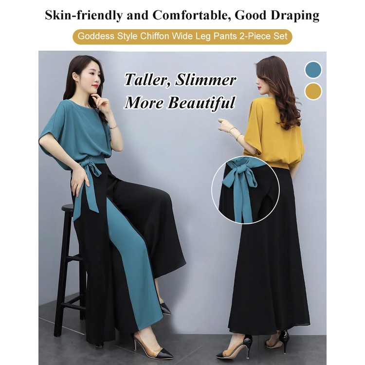 Set Đồ 2 Món Quần Ống Rộng Chất Liệu Chiffon Thời Trang Trẻ Trung