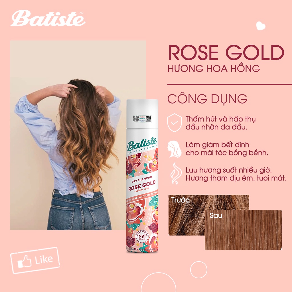 Ảnh Combo 2 Chai Dầu Gội Khô Batiste Hương Hoa Hồng Giúp Tóc Lưu Hương, Loại Bỏ Dầu Thừa Baitste Rose Gold 200ml 3