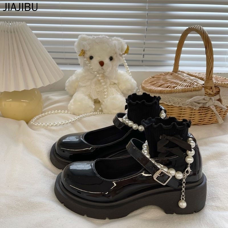 Size 35-44 Giày Lolita Màu Đen Phong Cách Hàn Quốc Thời Trang Giày Nữ Cỡ Lớn Giày Da Học Sinh Japanese Versatile Lolita Mary Jane Shoes British College Style Platform Small Leather Shoes Giày Công Chúa Đế Mềm Ngọc Trai Pháp Giày Cosplay Beige Doll Shoes