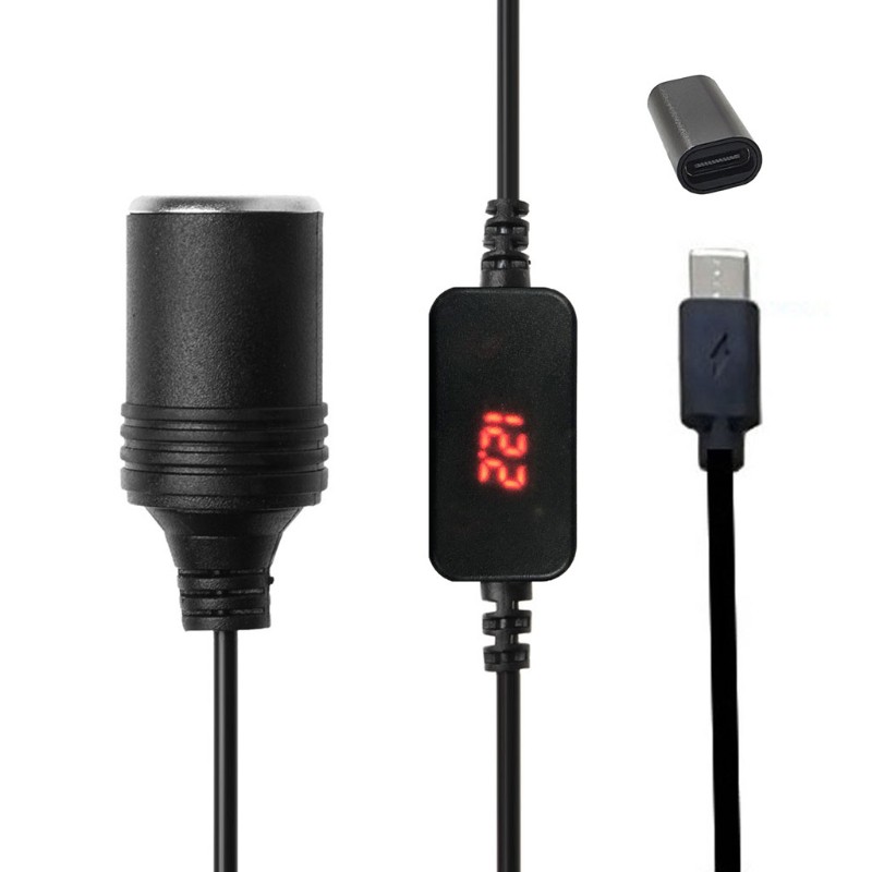 Cáp nguồn USB C PD Nữ Type C Nam đến 12V có màn hình điện áp