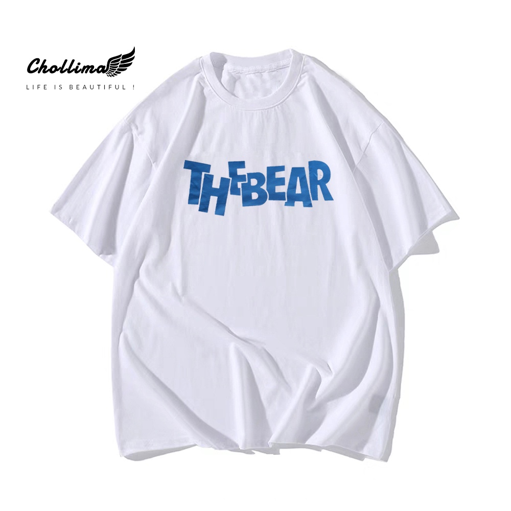 Ảnh Áo thun unisex tay lỡ Chollima form rộng in chữ THE BEAR  AT008 chất vãi cotton co giãn 2 chiều mát 1