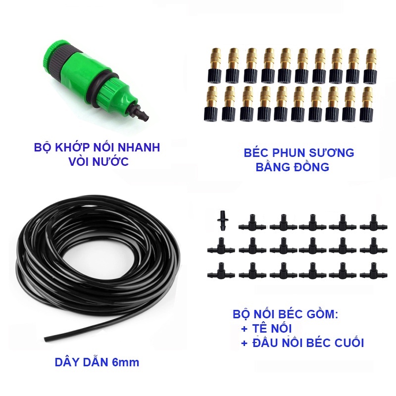 Bộ Kit tưới Phun Sương Làm Mát, Tưới Cây Bằng đầu  Béc Đồng - Tưới Cây Cảnh, Làm Mát Không Khí