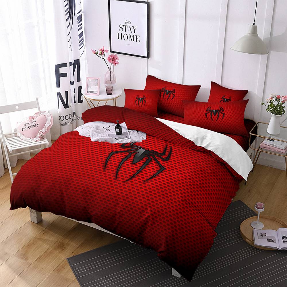PS1 Marvel Spider-Man 3in1 Bộ chăn ga gối ga trải giường Vỏ chăn phòng ngủ có thể giặt được Bộ đồ thoải mái SP1