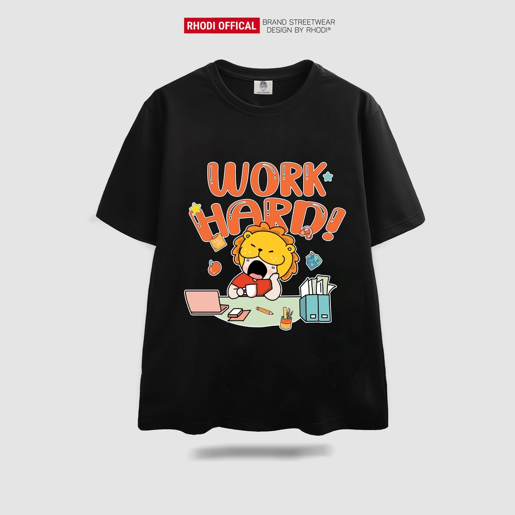 Áo thun local brand RHODI phông cổ tròn tay lỡ unisex nam nữ work hard 02