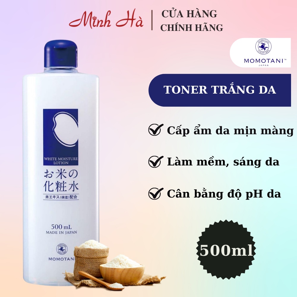 Nước hoa hồng Momotani white moisture lotion 500ml chiết xuất từ gạo giúp dưỡng trắng và ngăn ngừa lão hóa