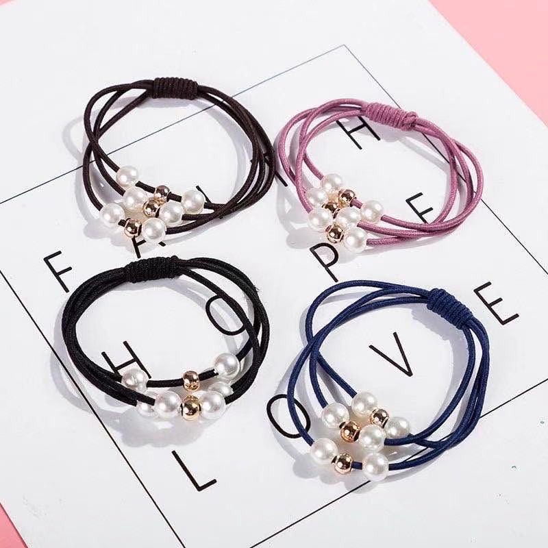 Dây buộc tóc ngọc trai Hàn Quốc Dây buộc tóc ba trong một đàn hồi cao Dây buộc tóc đơn giản