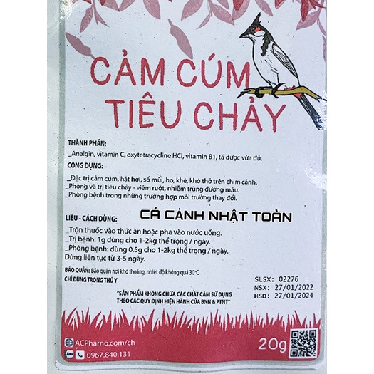 DINH DƯỠNG HỖ TRỢ CÁC VẤN ĐỀ CHO CHIM CẢNH ACPHARNO 20G