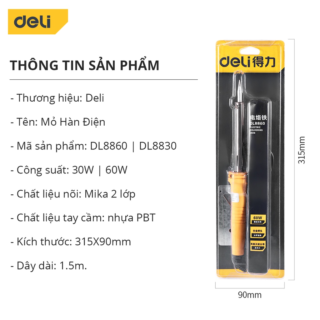 Mỏ Hàn Điện Deli Chính Hãng 50W / 60W Chất Lượng Cao - Sử Dụng Đa Năng, Tiện Ích - DL8860/ DL88050A