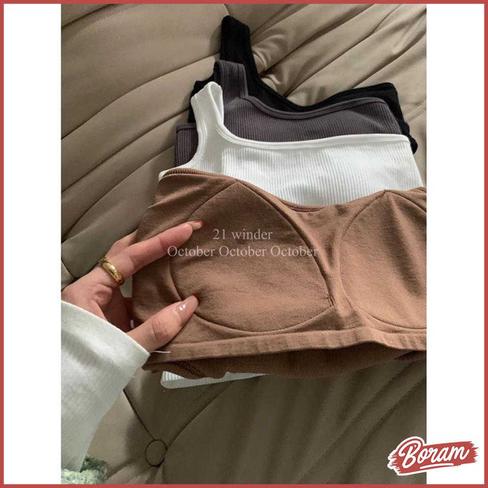 (Có Mút Ngực) Áo Croptop Ôm body Khoét Bụng Dây Chéo Dạng Bra Có Mút Siêu Xinh BORAM SG