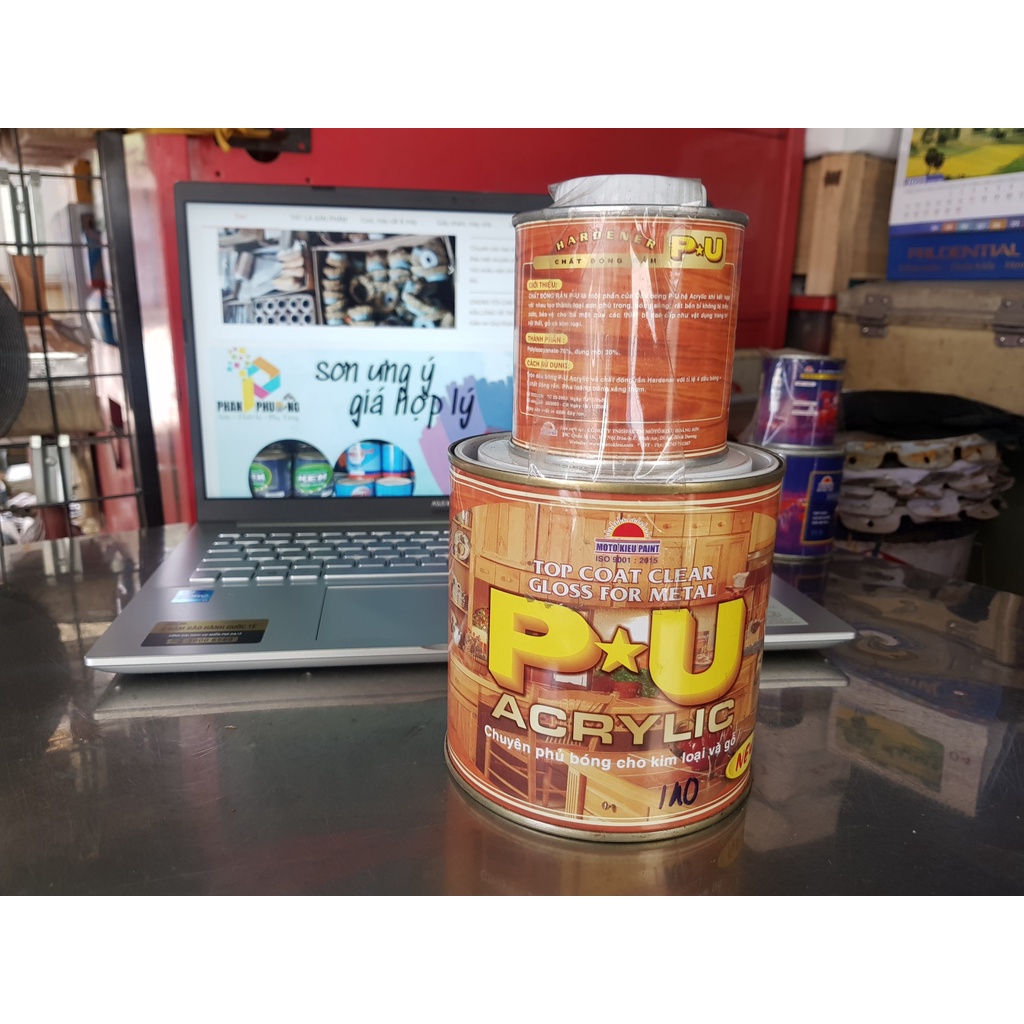 SƠN DẦU PHỦ BÓNG KIM LOẠI, GỖ P.U MOTOKIEU 2K  1.1KG + LON CHẤT CỨNG