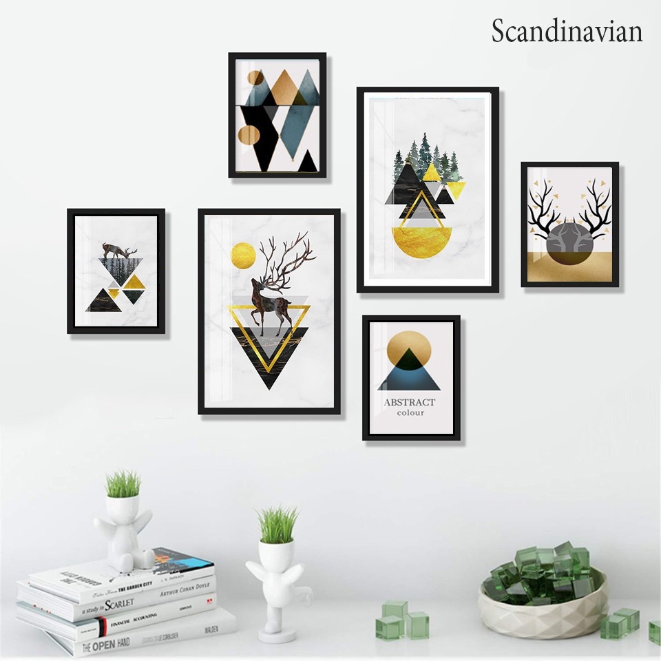 Tranh treo tường, set 6 tranh dán tường TROPICAL dày 5mm, có sẵn keo 2 mặt, trang trí phòng ngủ, phòng khách