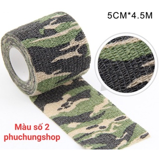 Băng Keo Quấn Nguỵ Trang Rộng 5cm Dài 4,5M, Vải Co Giãn Tự Động Kết Dính màu sắc rằn ri, camo