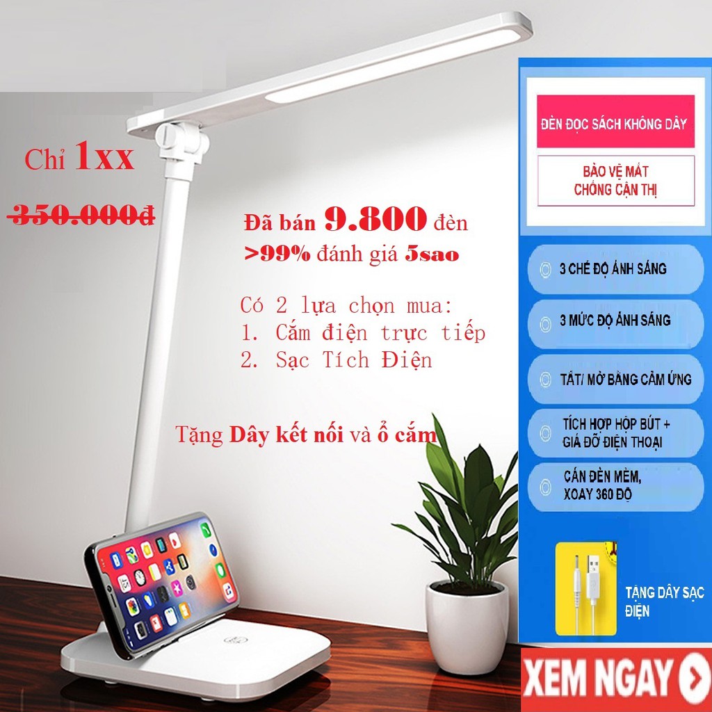 Ảnh Đèn Học Để Bàn Chống Cận Sạc Pin SL-868 4000mAh Có 3 Chế Độ Ánh Sáng Điều Chỉnh Được Chính Hãng Amalife 1