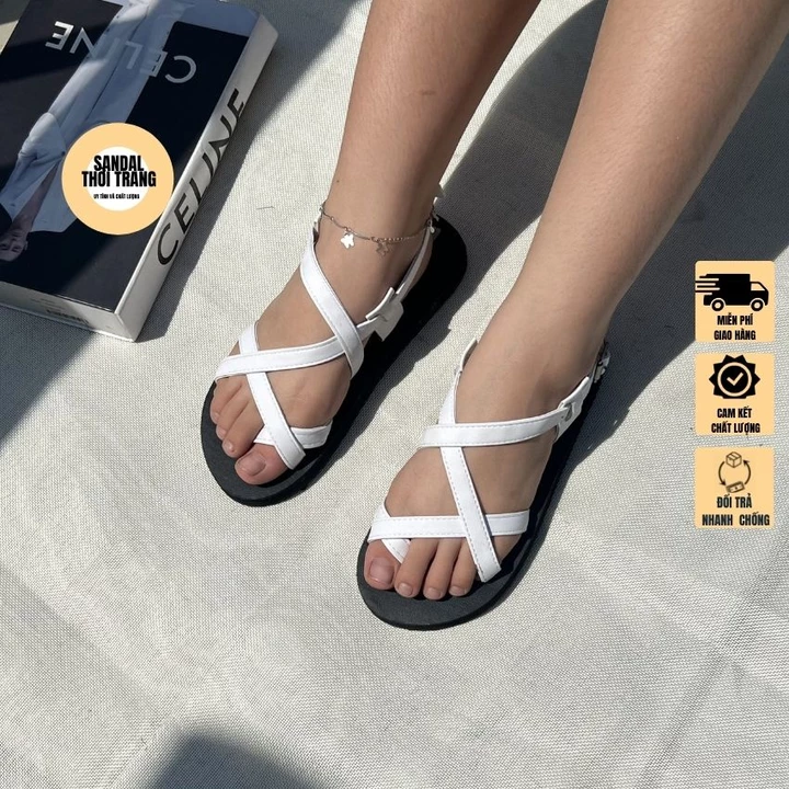 Giày sandal quai chéo xỏ ngón a101, sandal nữ đi học, đi chơi trắng/be/nau sandal thời trang full size 30-44 nam nữ