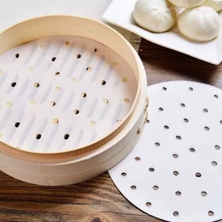 Giấy nến trắng đục lỗ set 100 tờ dùng cho nồi chiên không dầu, nướng bánh, lót bánh bao