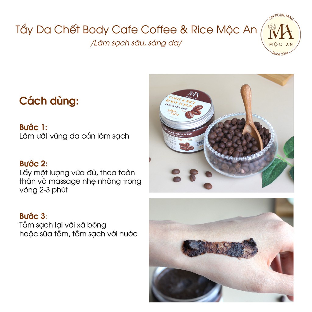 Mô tả Tẩy Da Chết Body Mộc An Chiết Xuất Cafe Giúp Làm Sạch Sâu, Sáng Da Coffee & Rice 250g - 7