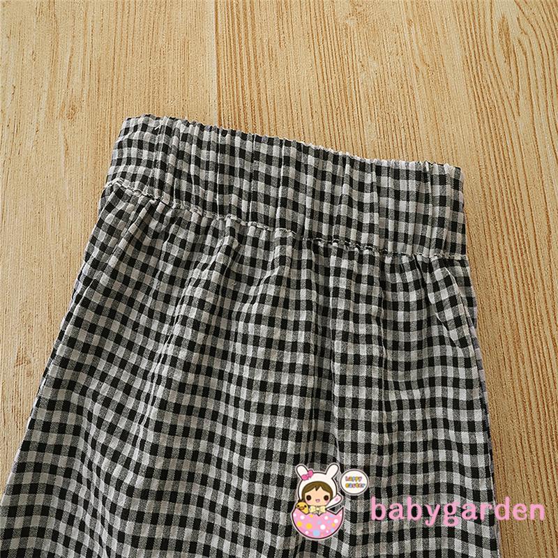 Babygarden-1-6 tuổi Bộ trang phục mùa hè cho bé gái Áo cổ vuông tay phồng ngắn màu đen + Váy chữ A Houndstooth