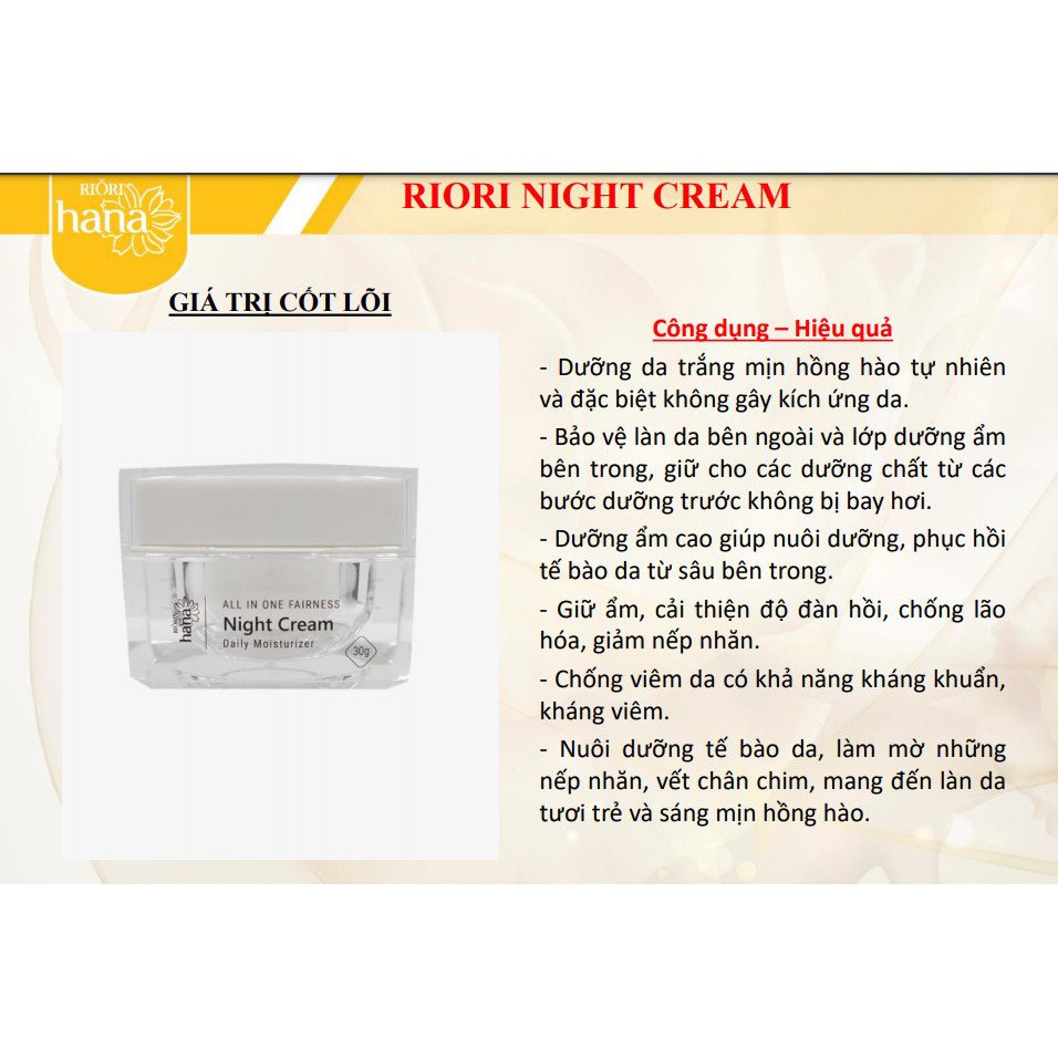 Ảnh Kem Dưỡng Trắng Da Ban Đêm RIORI HANA NIGHT CREAM 30g 1