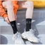 Tất cổ cao nam nữ, vớ đen trắng màu trơn và họa tiết XX chất liệu cotton T005