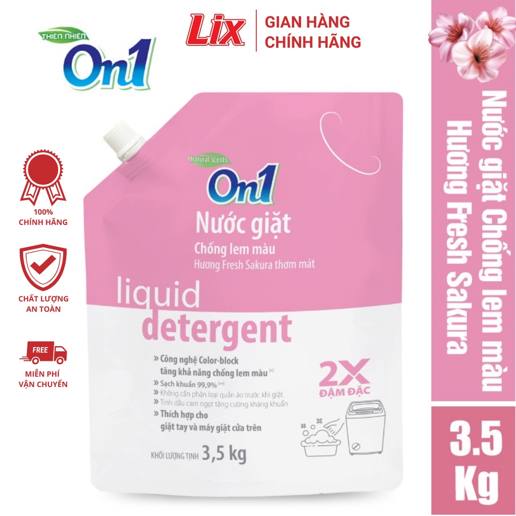 Nước giặt xả On1 chống lem màu hương Fresh Sakura 3.5Kg N6403 sạch khuẩn, khử mùi, kết hợp giặt xả 2 trong 1