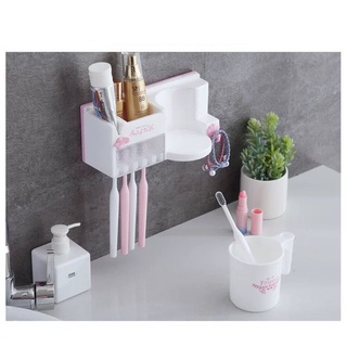 Kệ treo bàn chải đánh răng kèm cốc, Giá treo bàn chải nhà tắm dán tường-Tặng 2 Miếng Dán