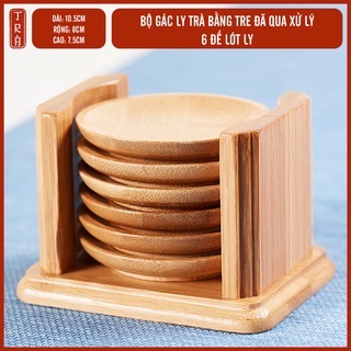 Bộ đế lót ly trà thủ công, được làm bằng tre tự nhiên, bao gồm 6 dĩa, kích thước 10.5x7.5x10.5cm