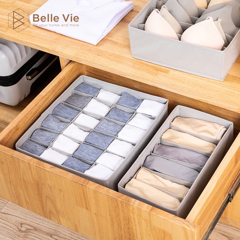 Set 3 Hộp Vải Đựng Đồ Lót BELLEVIE Hộp Đựng Đồ Nhiều Ngăn Đựng Tất Vớ, Đồ Lót Đựng Đồ Đa Năng Gấp Gọn Tiện Lợi | BigBuy360 - bigbuy360.vn