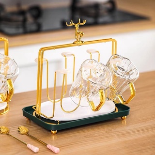 Khay Úp Cốc Đầu Hươu Mạ Vàng Kèm Khay Hứng, Úp Cốc Decor Phong Cách Bắc Âu Cam Homeware