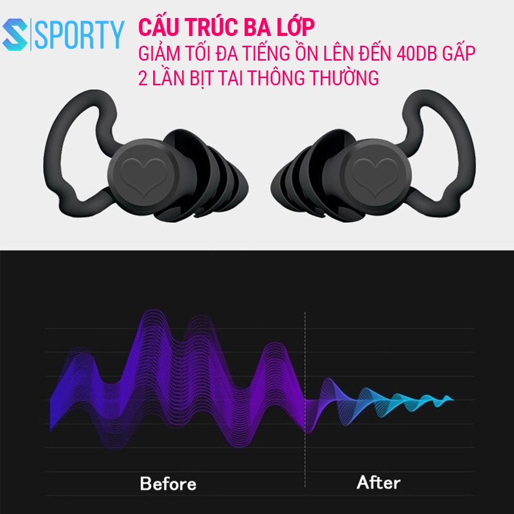 Ảnh Bộ 2 nút bịt tai silicone chống ồn EP4 ba tầng lọc âm bảo vệ tai SPORTY êm ái, dễ chịu, độ bền cao 2