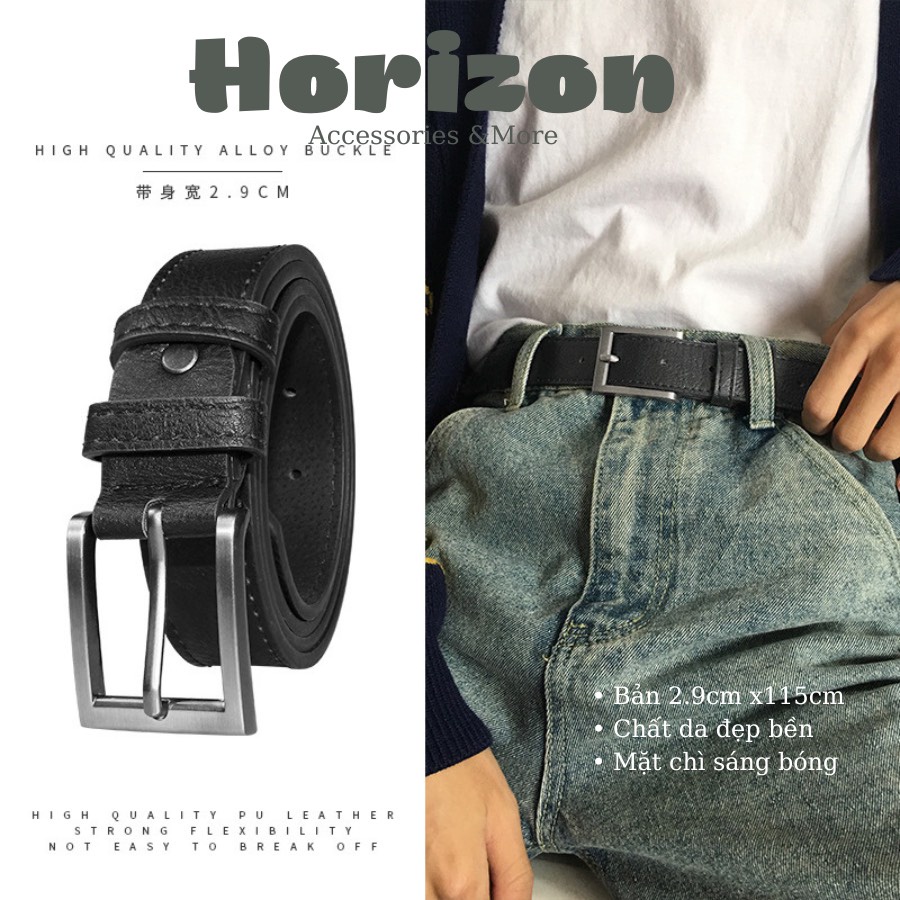 Thắt lưng nam nữ Hàn Quốc BIGSIZE mặt vuông BUCKLE Unisex da đẹp Max Dây nịt lưng thời trang Horizon bản 2.8cm Da Sần